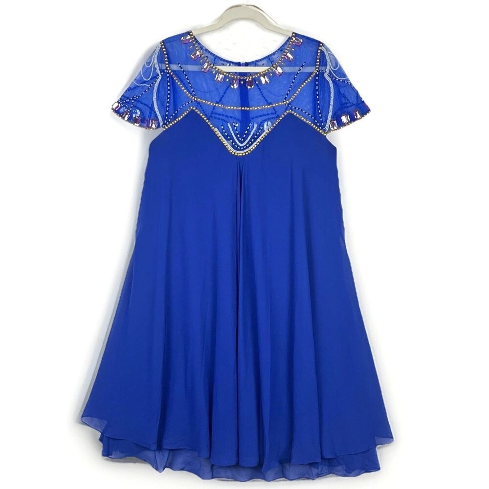 IZIDRESS Royal blue beaded chiffon dress Womens SZ 10 Layered Formal Wedding
